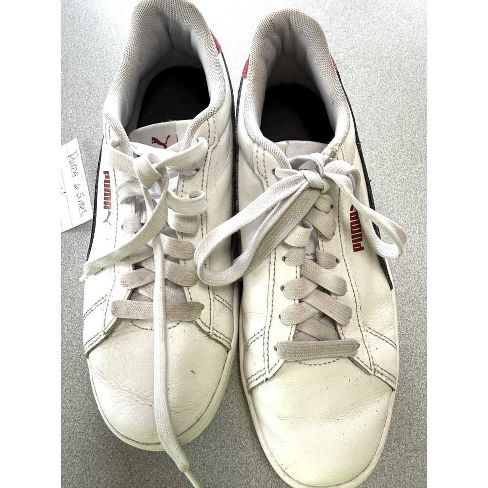 SKU3246 PUMA Men's 6.5 White Leather Sneakers Red Black 392031-11 Lace Up